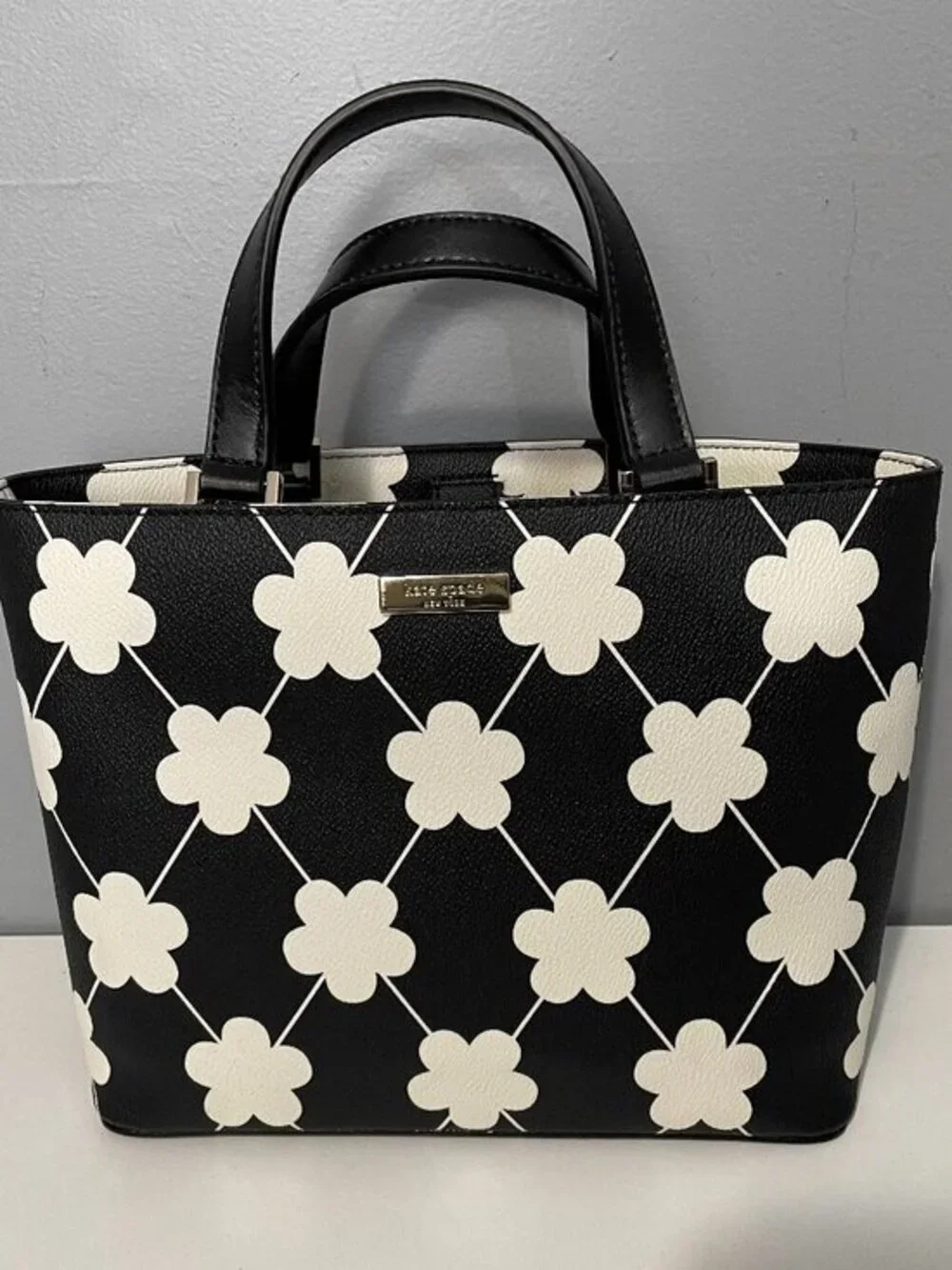New Kate Spade Juno Floral Grant St Vinyl Mini Tote Black White $298